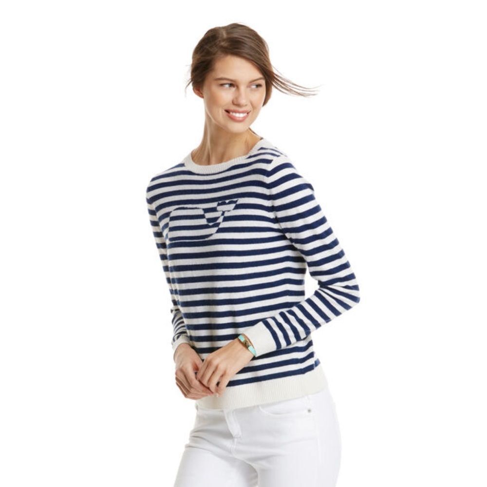 Vineyard Vines Women's Nautical Stripe Whale Sweater Sz Medium Cashmere Preppy